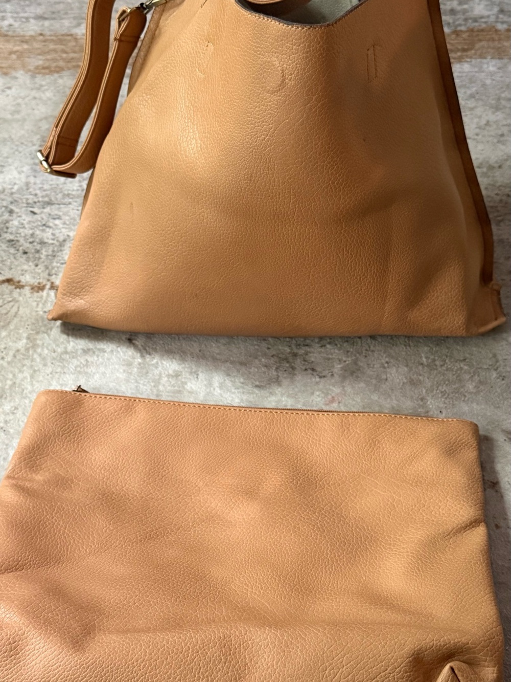 Free People Tan Leather Shoulder Tote with Matching Pouch